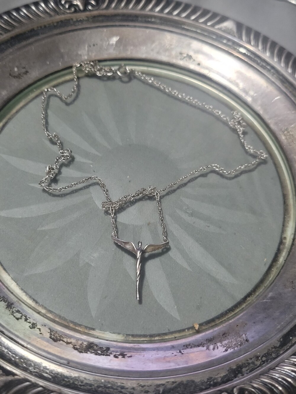 Sterling Silver Angel Wing Pendant Necklace - Silver